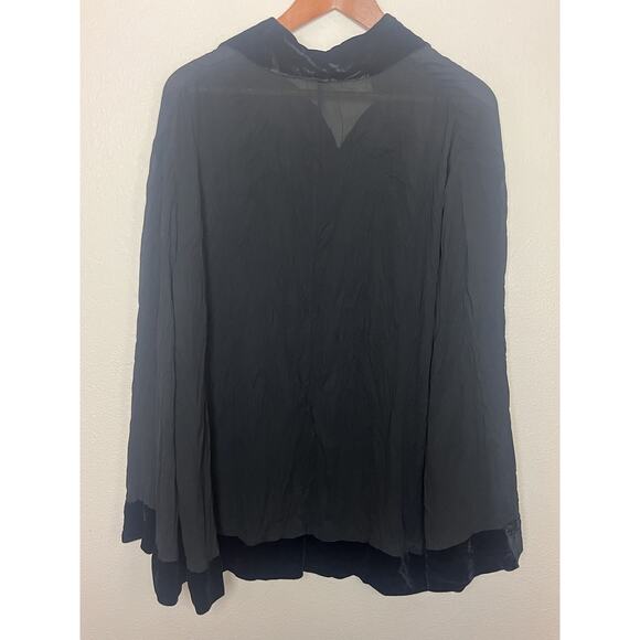 Vivienne Tam Vintage Black Crepe Crinkled Sheer Velvet Trim Top Sz 1 S/M/L - Picture 5 of 9